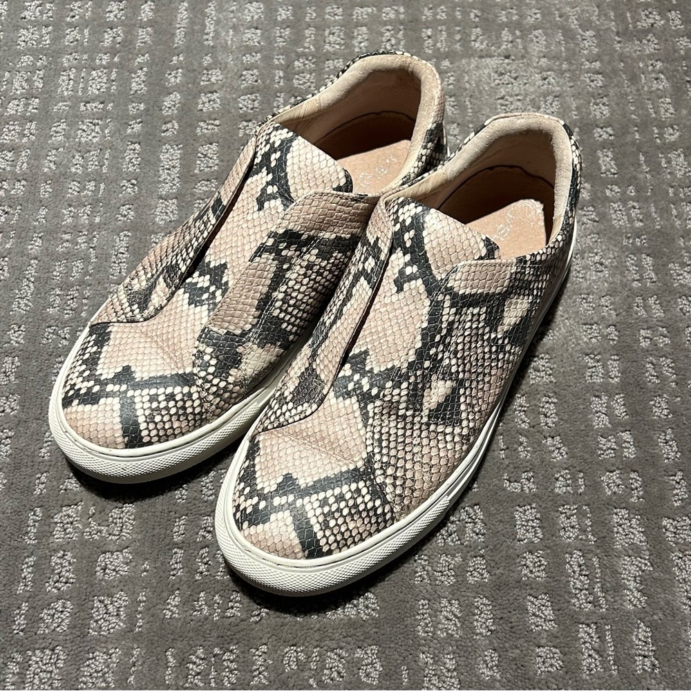 J Slides Luv Sneakers Embossed Leather Snake Print Slip On